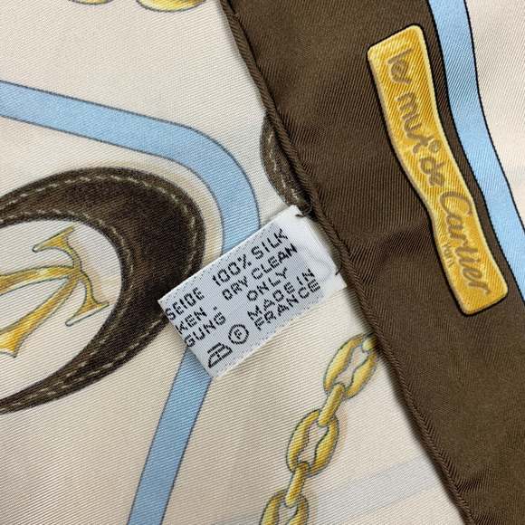 CARTIER Les Must de Cartier Cream & Brown Equestrian Silk Scarf - Picture 4 of 4